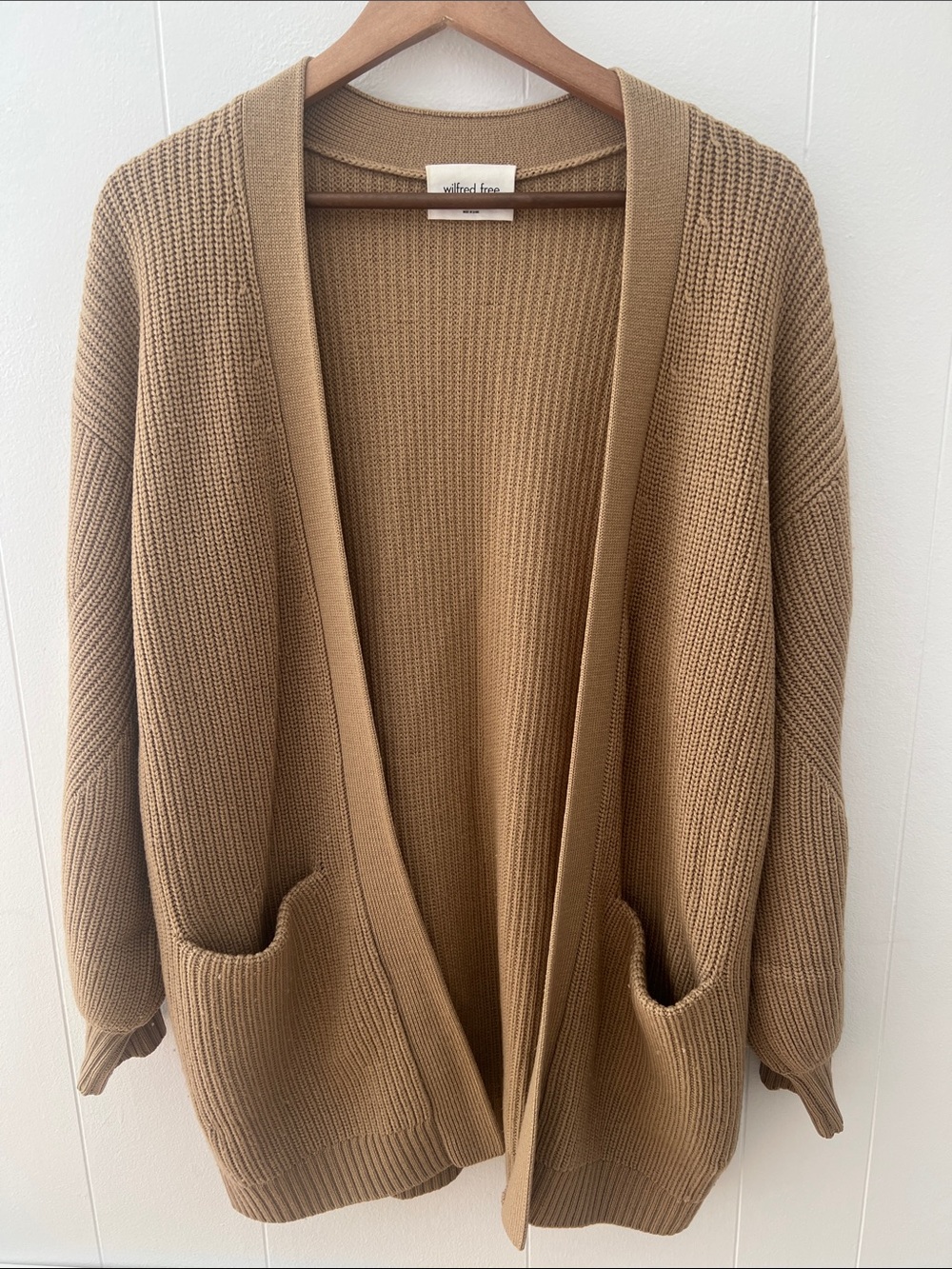 Wilfred 100% Merino XS Tan Open-Front Ribbed Knit Cardigan